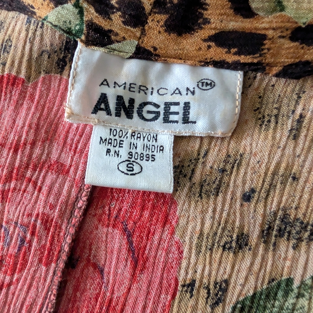 Vintage 90s Leopard and Rose Print Crinkle Rayon Midi Dress 70s Inspired Sz S image 7